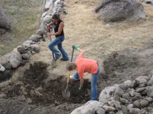 Sonja and Jeanette digging rocks in Herriman