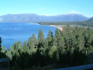 View of Lake Tahoe from a mountain road
